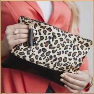Leopard print zip top clutch / pouch